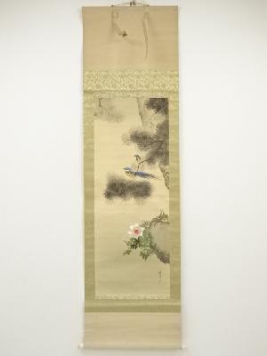 霞城筆　花鳥　肉筆絹本掛軸